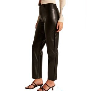 Abercrombie & Fitch Curve Love Faux Leather Ankle Straight Ultra High Rise Pant